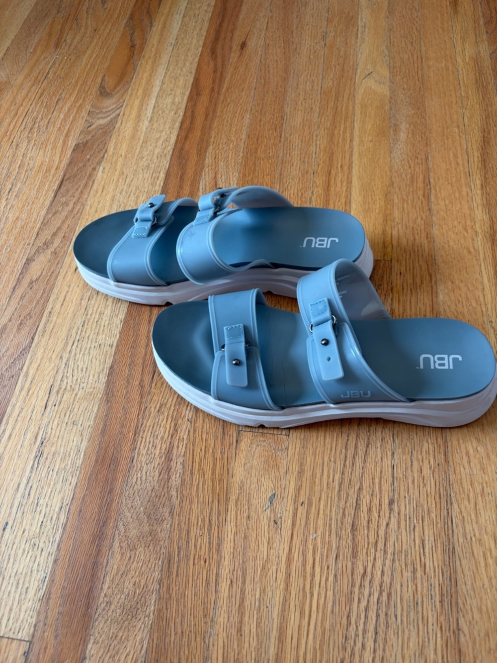 JBU Dusty Blue Double Buckle Slide Sandals - Picture 3 of 6